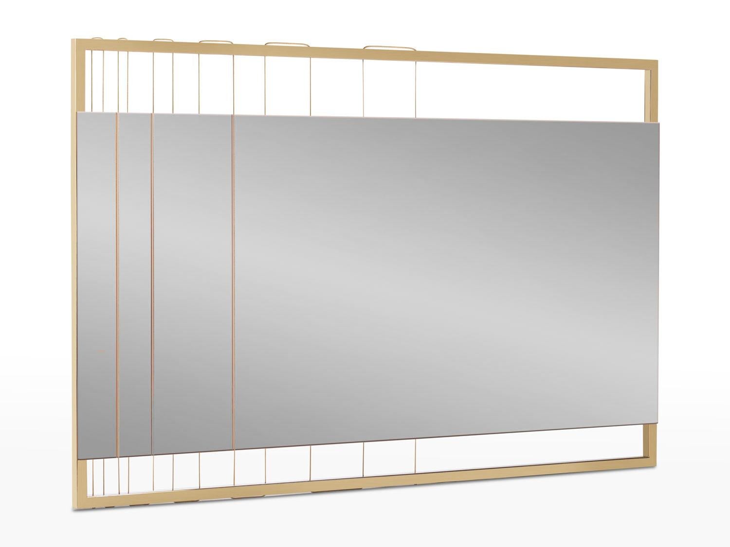 Italian Tinted Contemporary Mirror on a Gold Metal Frame with Brass Wire For Sale