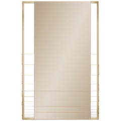 Tinted Contemporary Mirror on a Gold Metal Frame with Brass Wire