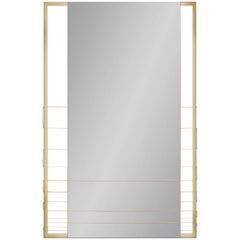 Tinted Contemporary Mirror on a Gold Metal Frame with Brass Wire