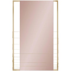 Tinted Contemporary Mirror on a Gold Metal Frame with Brass Wire