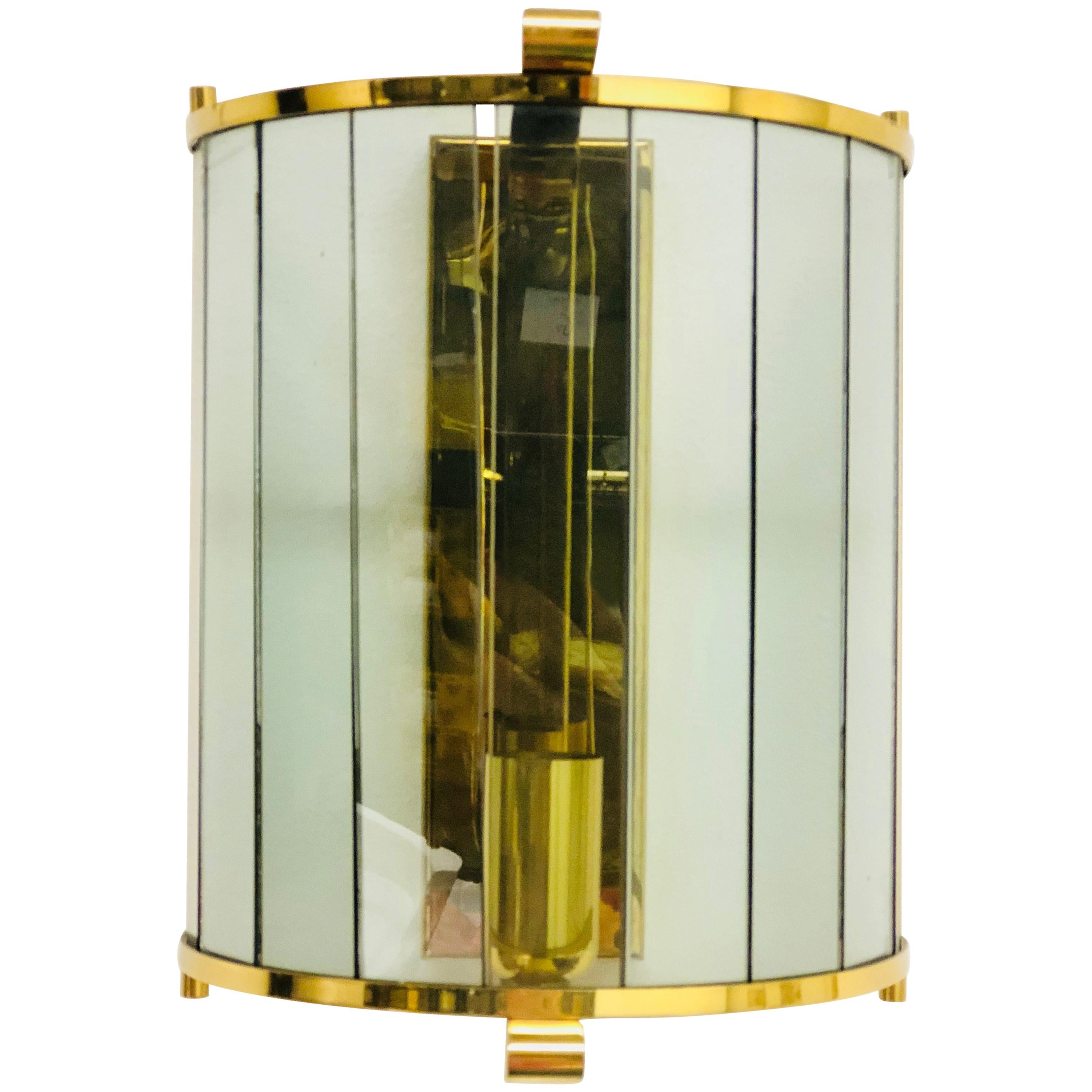 Tinted Glass Panes Wall Sconce Lamp Brass Vintage, German, 1960s For Sale
