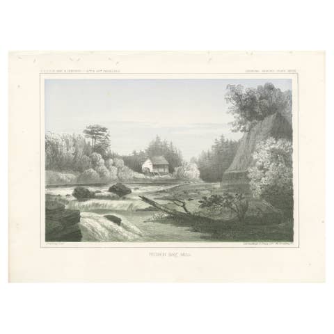 Tinted Lithograph of Hudson Bay Mill, Washington State, 1856
