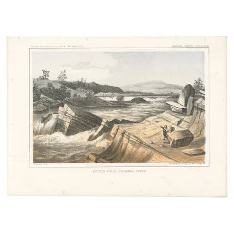 Tinted Lithograph of Kettle Falls on the Columbia River, Washington State, 1856
