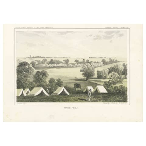 Tinted Lithograph of Picturesque Camp Scene Along Maple River, Minnesota - 1856