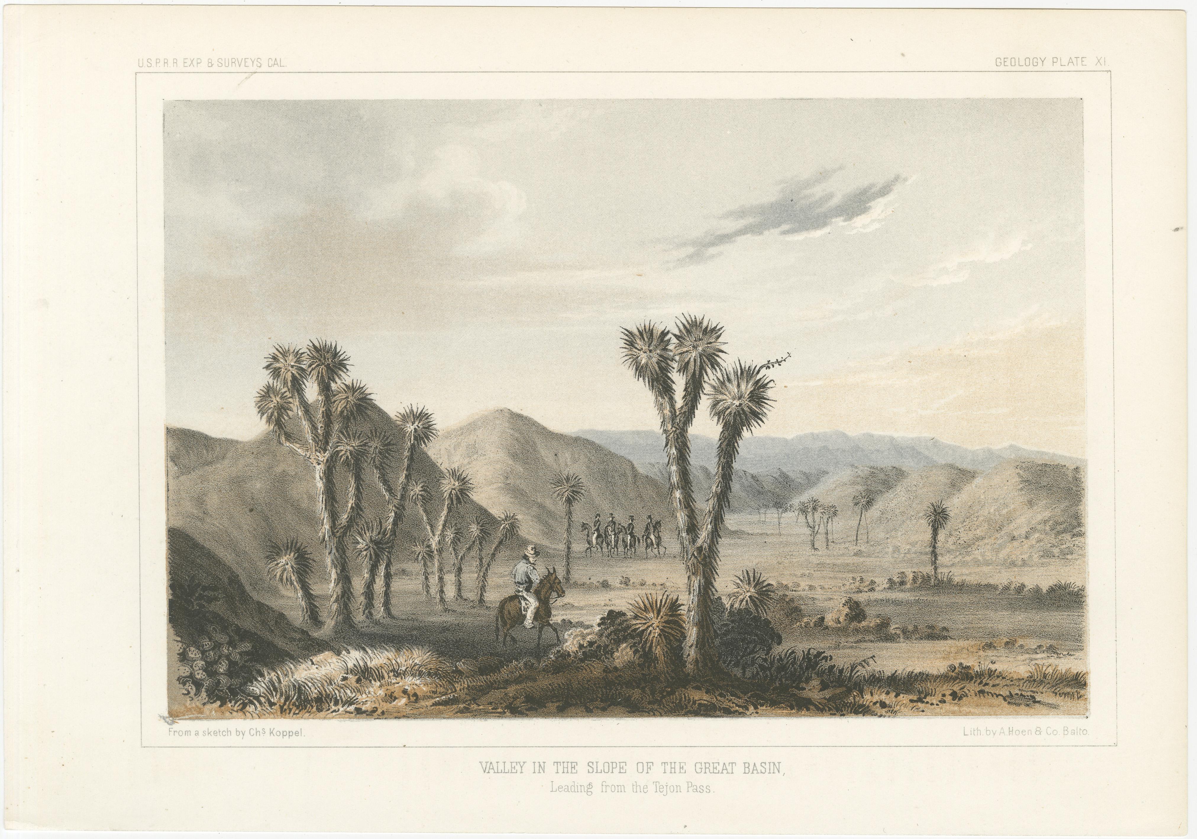 Title: Tinted Lithograph of Valley in the Slope of the Great Basin, 1856

Description:  
This beautifully tinted lithograph, 