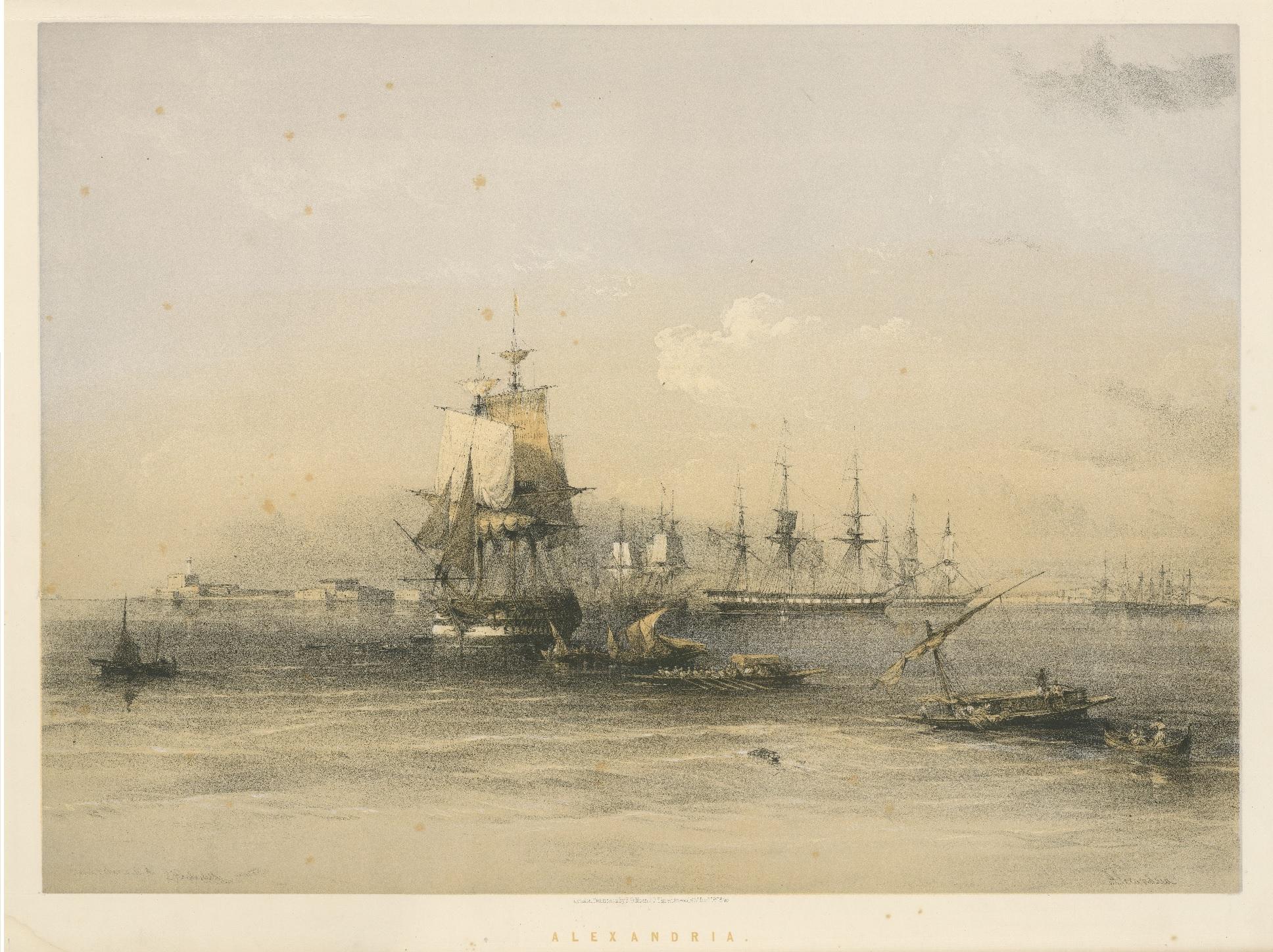 Tinte-Lithographie mit einer Ansicht von Alexandria, Ägypten im Zustand „Relativ gut“ im Angebot in Langweer, NL