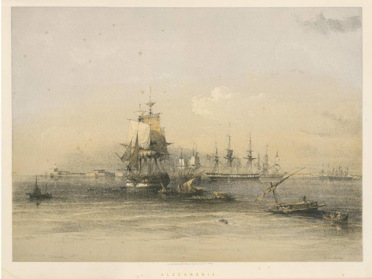 Tinted lithograph with a view of Alexandria, Egypt