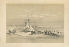 Original Tinted lithograph with a view of Tyre, Lebanon, circa 1845