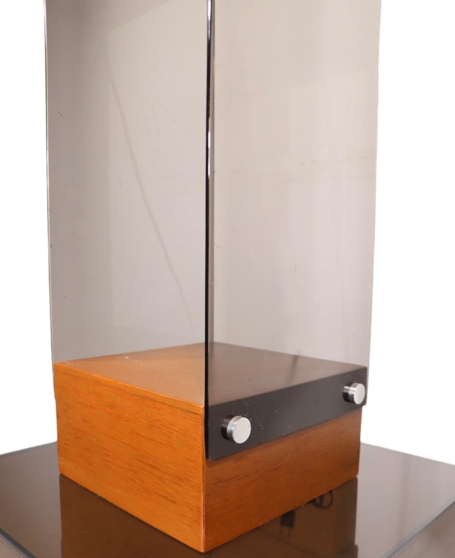 Chrome Tinted Lucite and Wood Tótem Form Floor Lamp by Pearsall for Modeline c. 1970’s For Sale