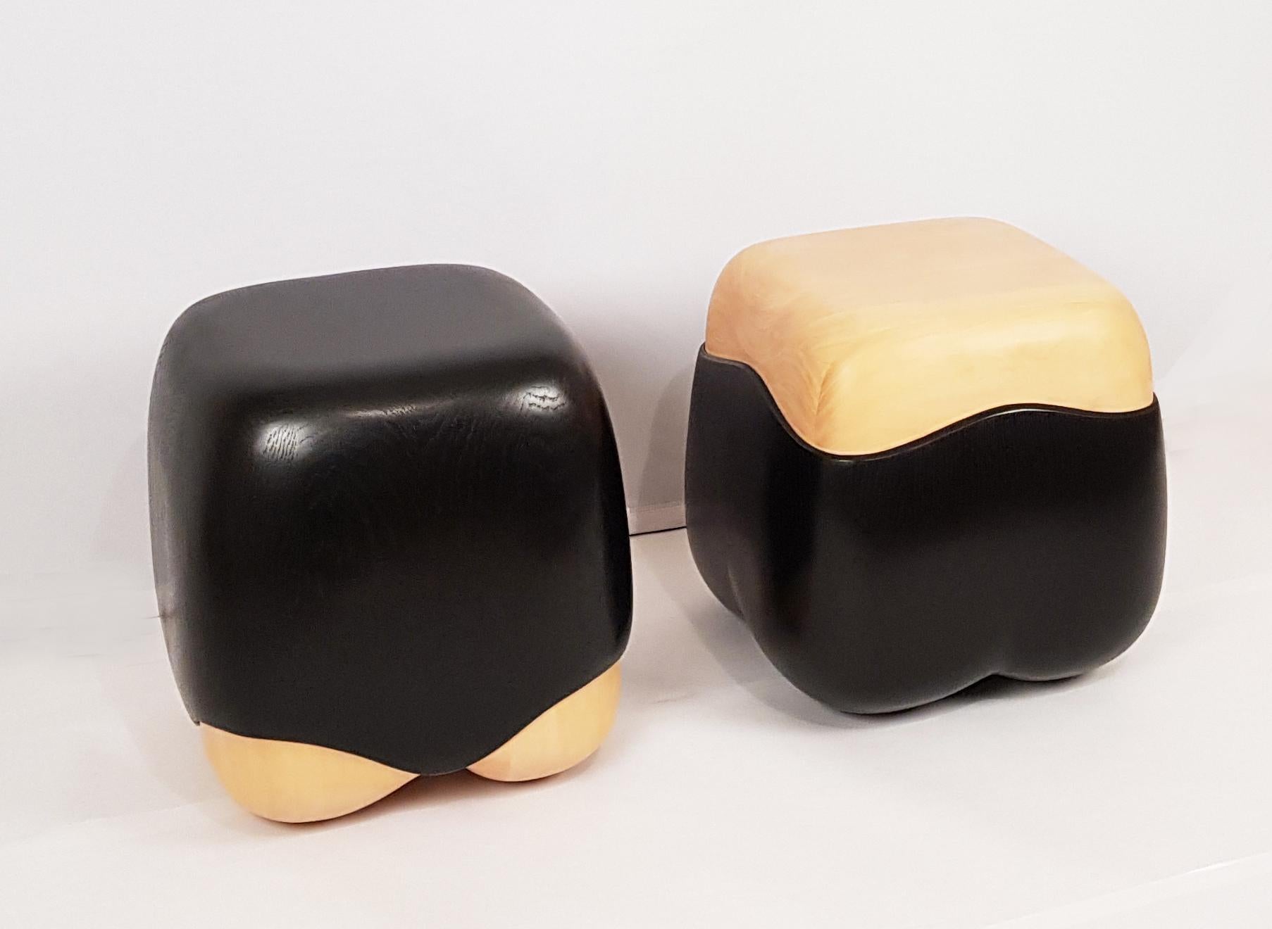 Tinted Oak and Boxwood Stools by Designer Hoon Moreau In Excellent Condition In Paris, FR