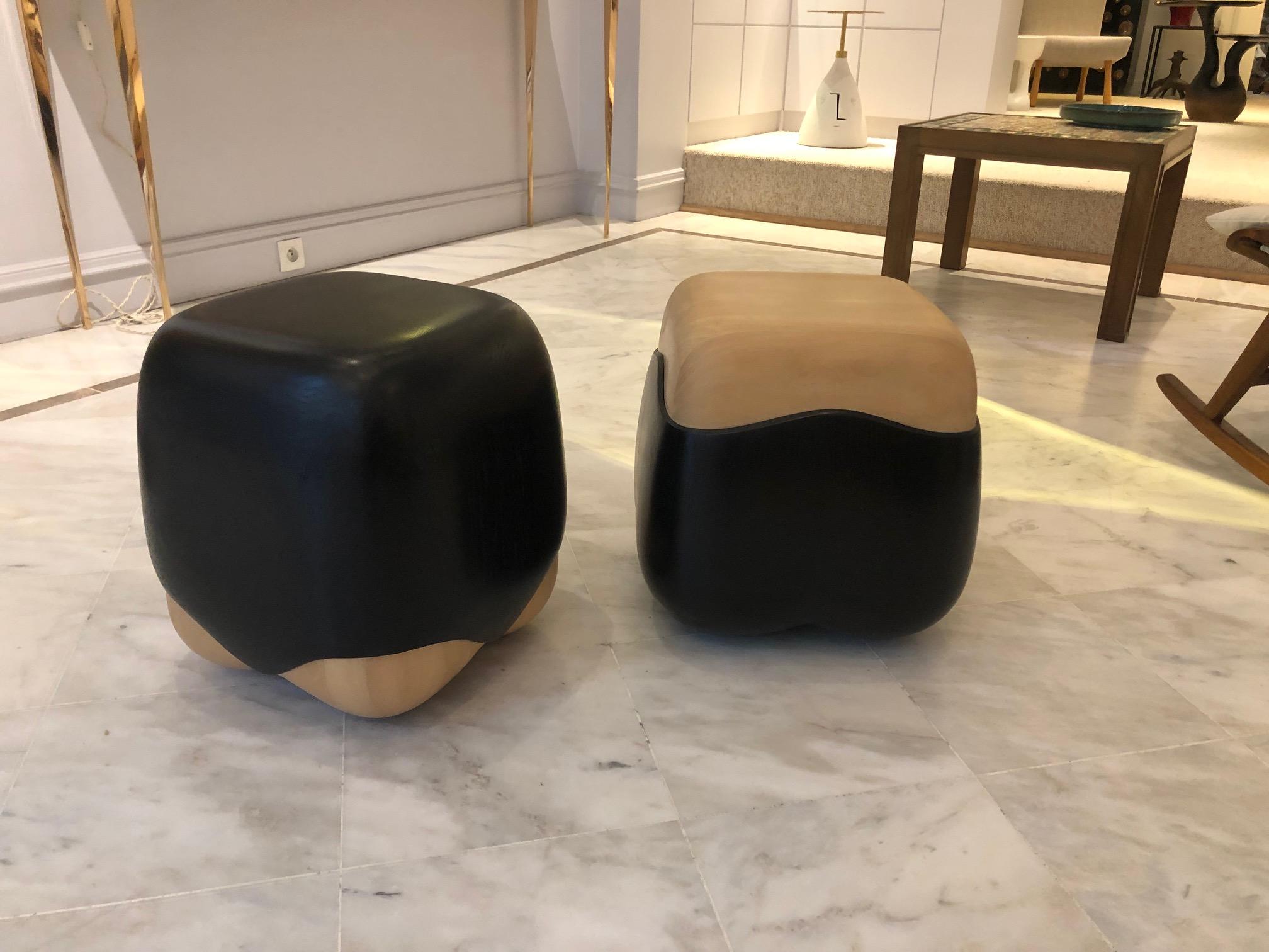 Contemporary Tinted Oak and Boxwood Stools by Designer Hoon Moreau