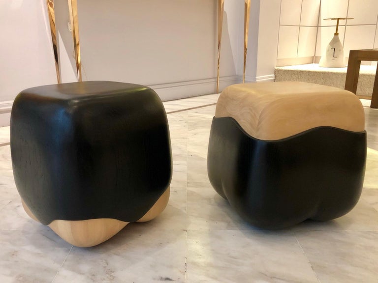 Tinted Oak and Boxwood Stools by Designer Hoon Moreau For Sale 2
