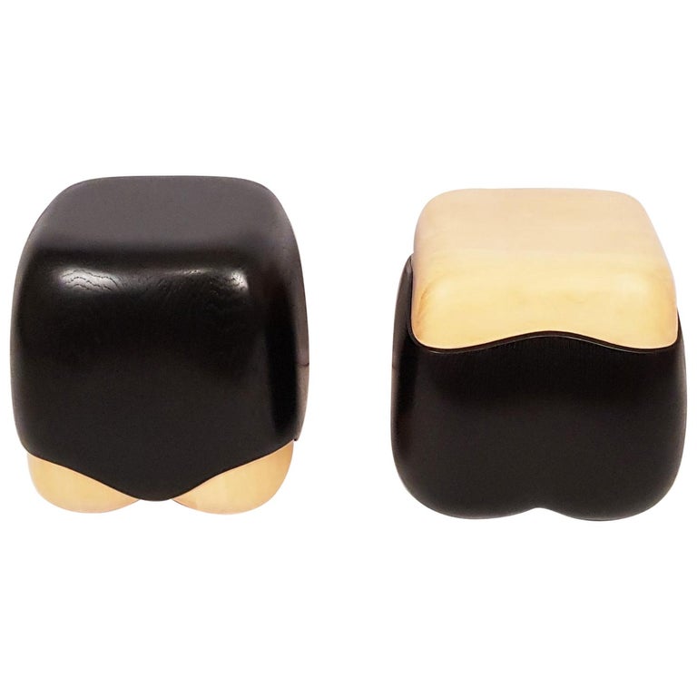 Tinted Oak and Boxwood Stools by Designer Hoon Moreau For Sale