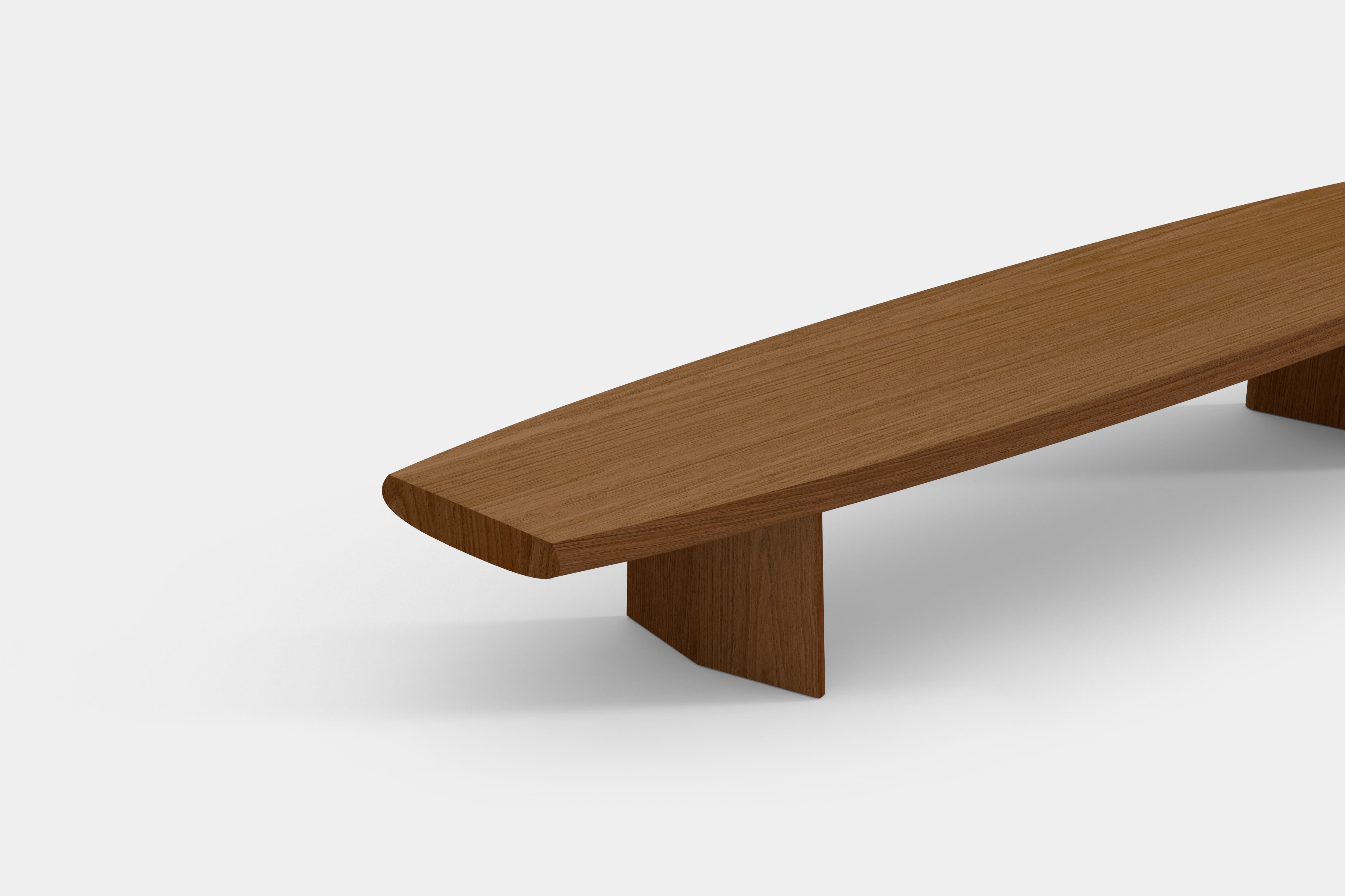Oak Peana Low Coffee Table, Bench in Red Tinted Wood Finish by Joel Escalona For Sale