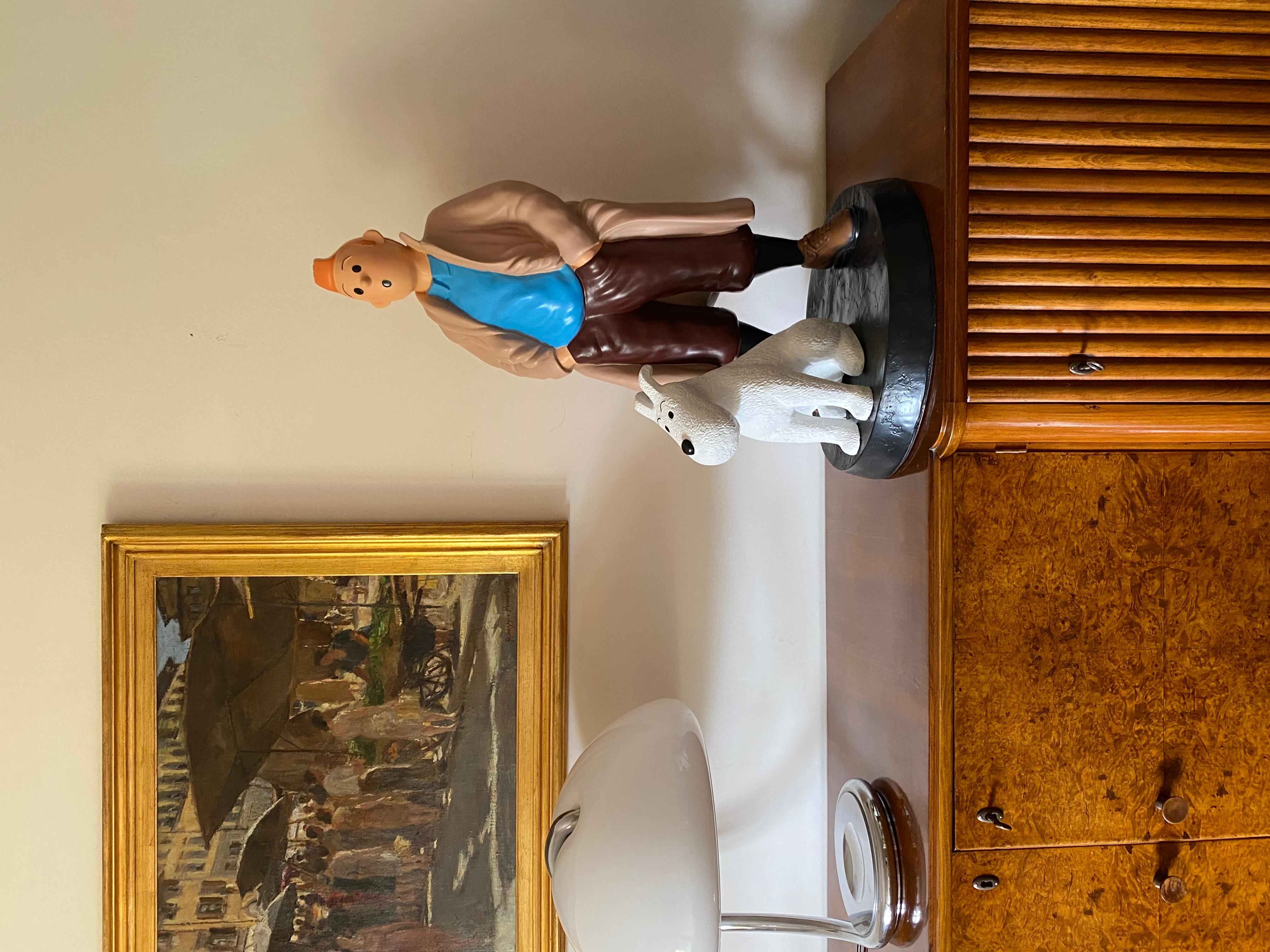 Postmoderne Tintin E Milou, Great Hand Painted Resin Figure, France, circa 1970