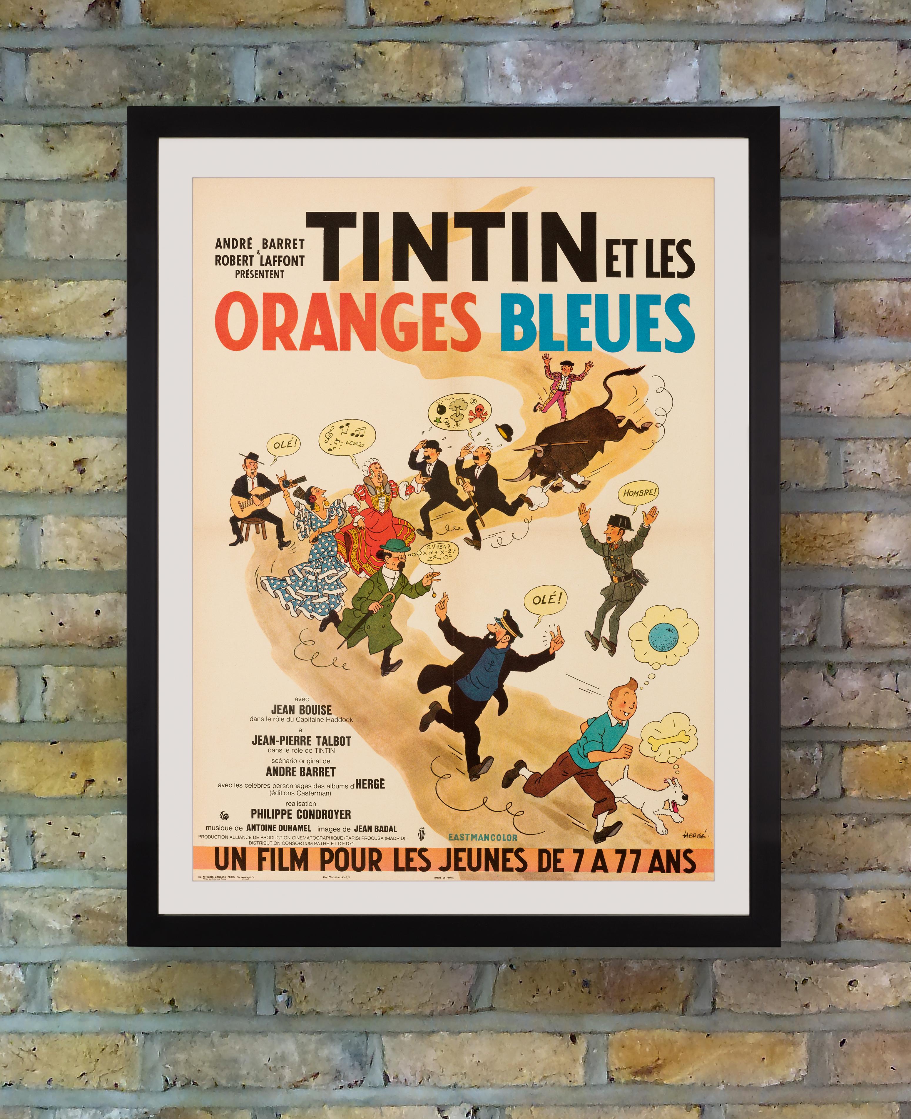 Encantador póster francés de Moyenne ilustrado por el dibujante belga Hergé para el segundo largometraje de acción real basado en su querida serie de cómics 