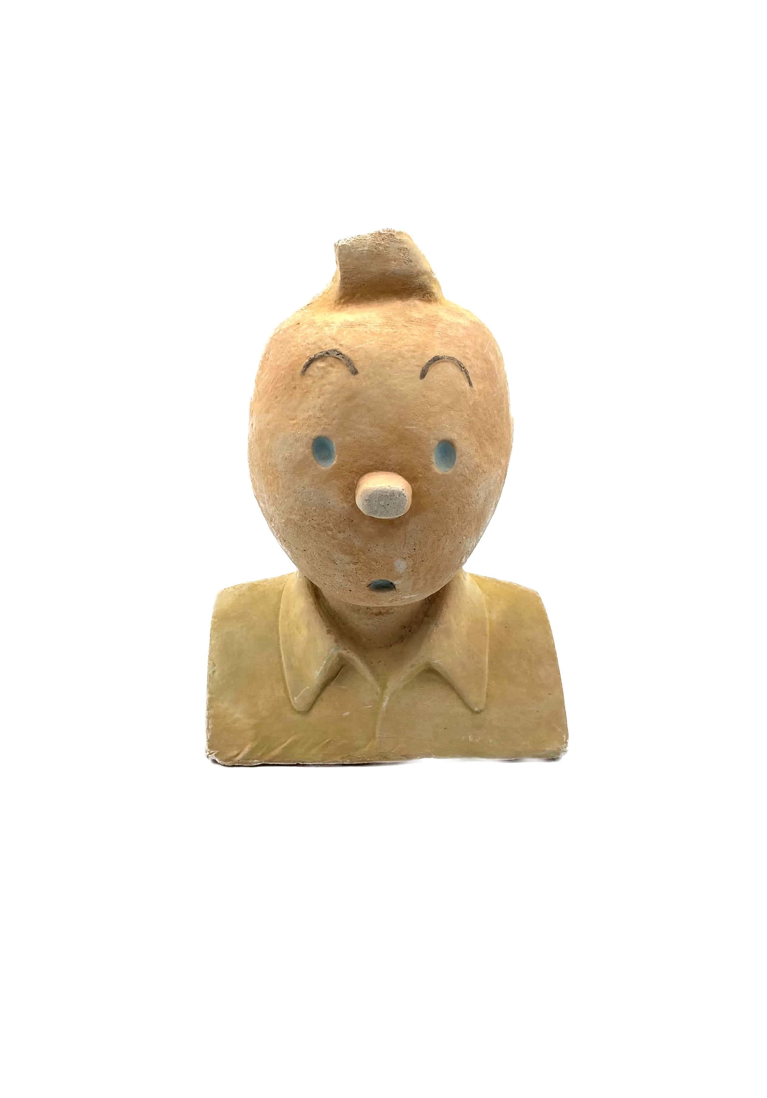 Tintin, sculpture en buste massif en terre cuite, France vers 1960 3