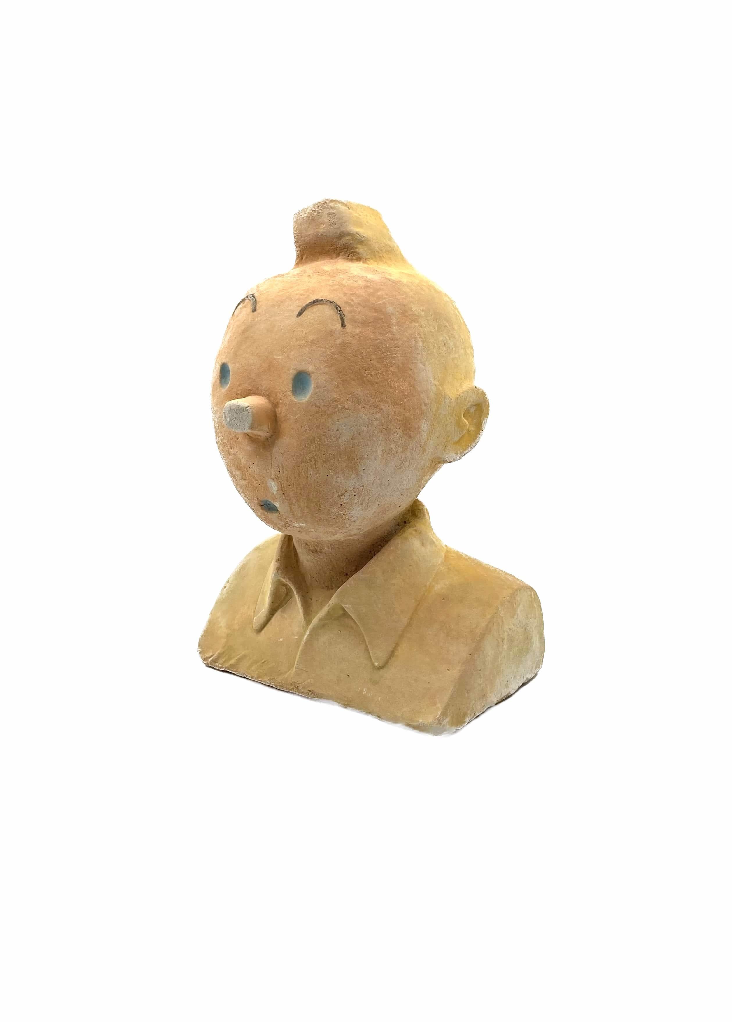 Tintin, sculpture en buste massif en terre cuite, France vers 1960 4