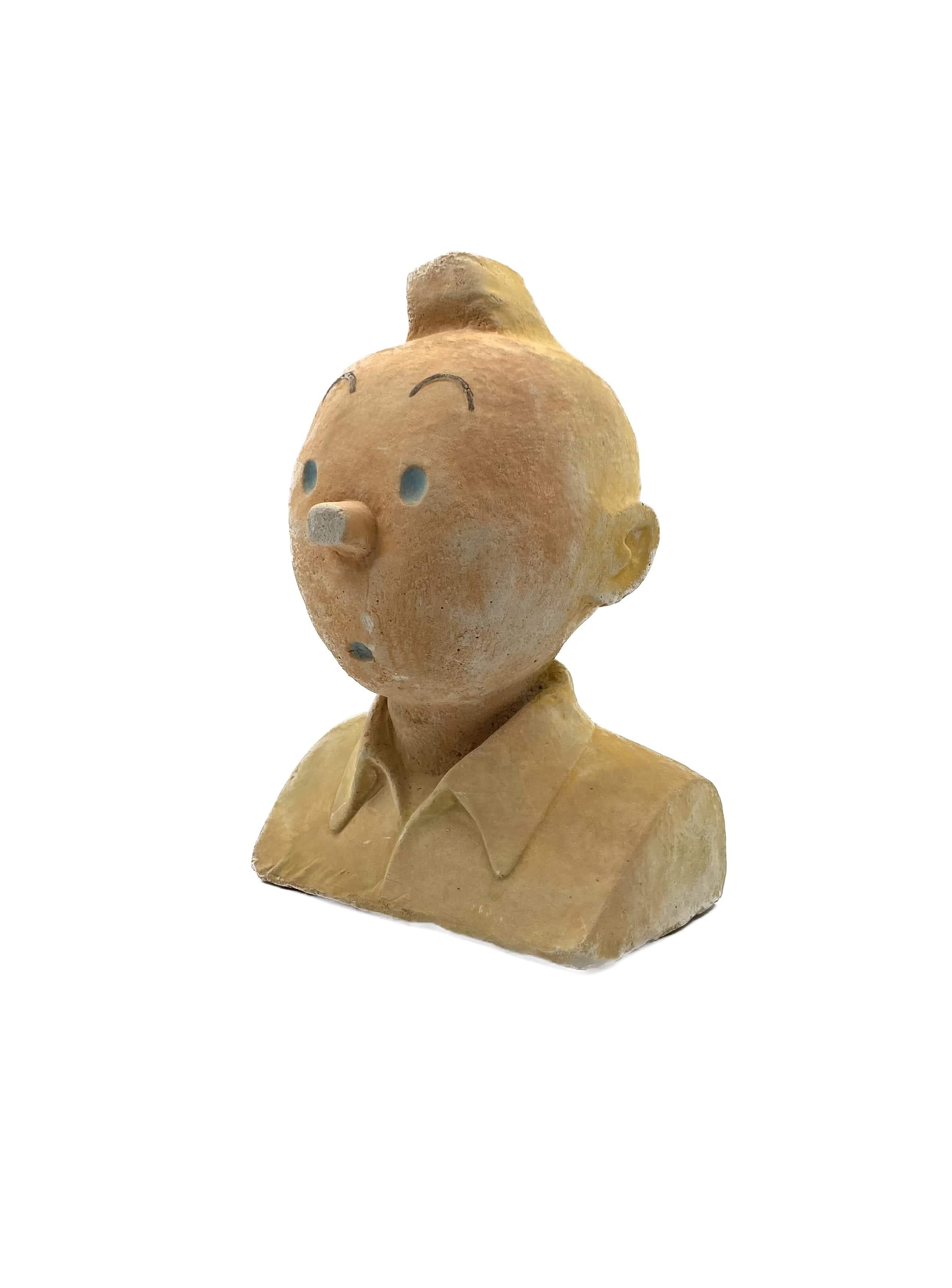 Tintin, sculpture en buste massif en terre cuite, France vers 1960 5