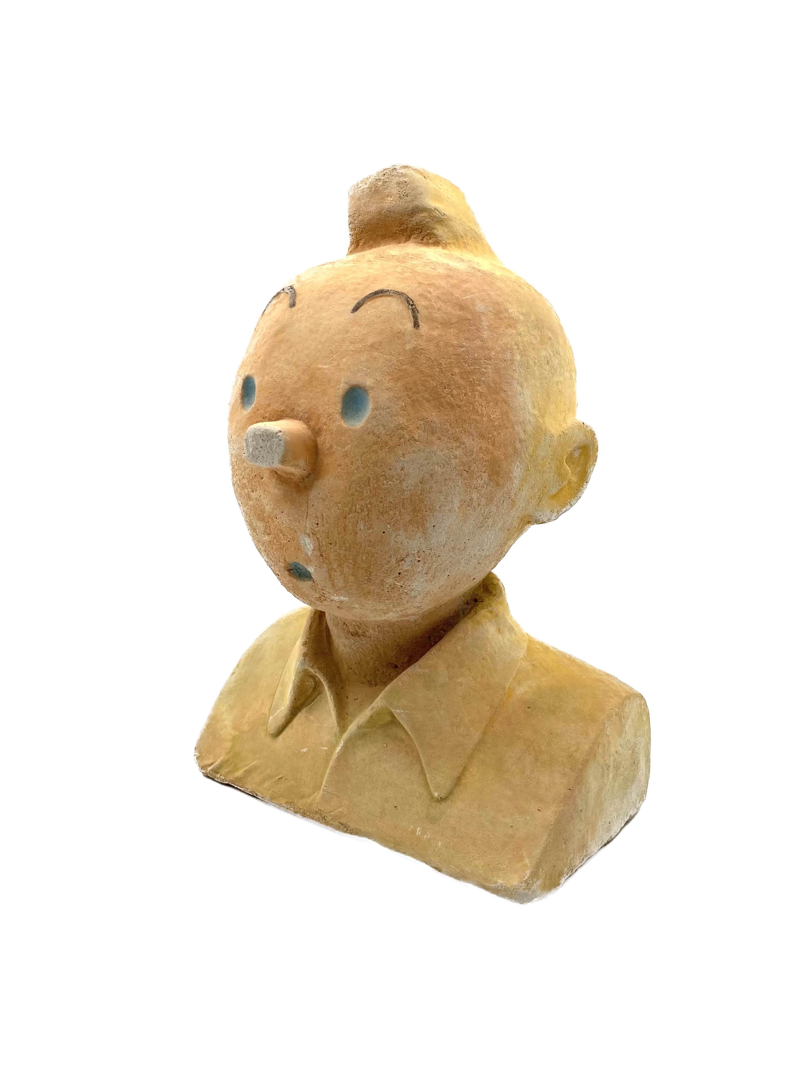 Tintin, sculpture en buste massif en terre cuite, France vers 1960 6