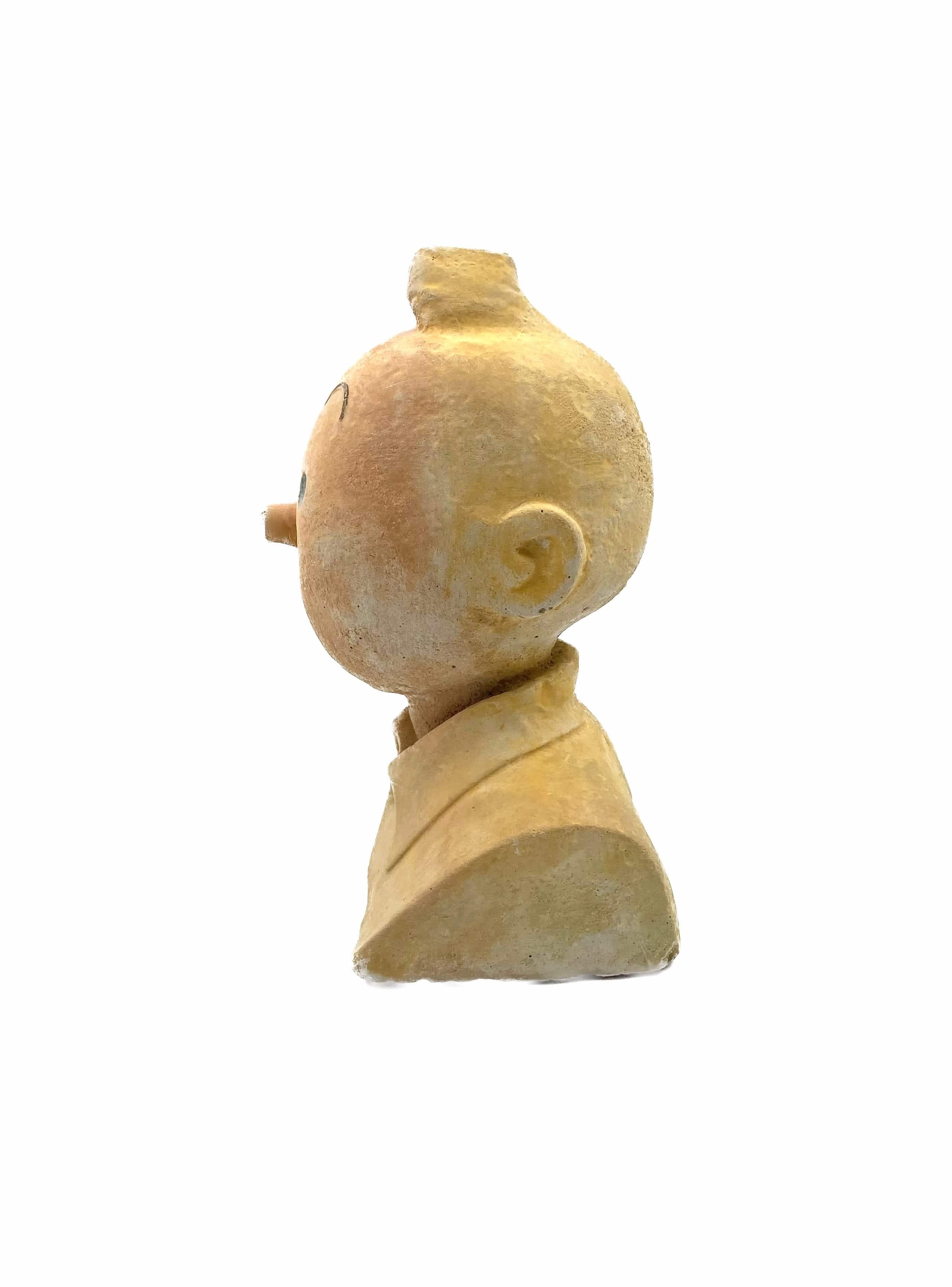 Tintin, sculpture en buste massif en terre cuite, France vers 1960 7