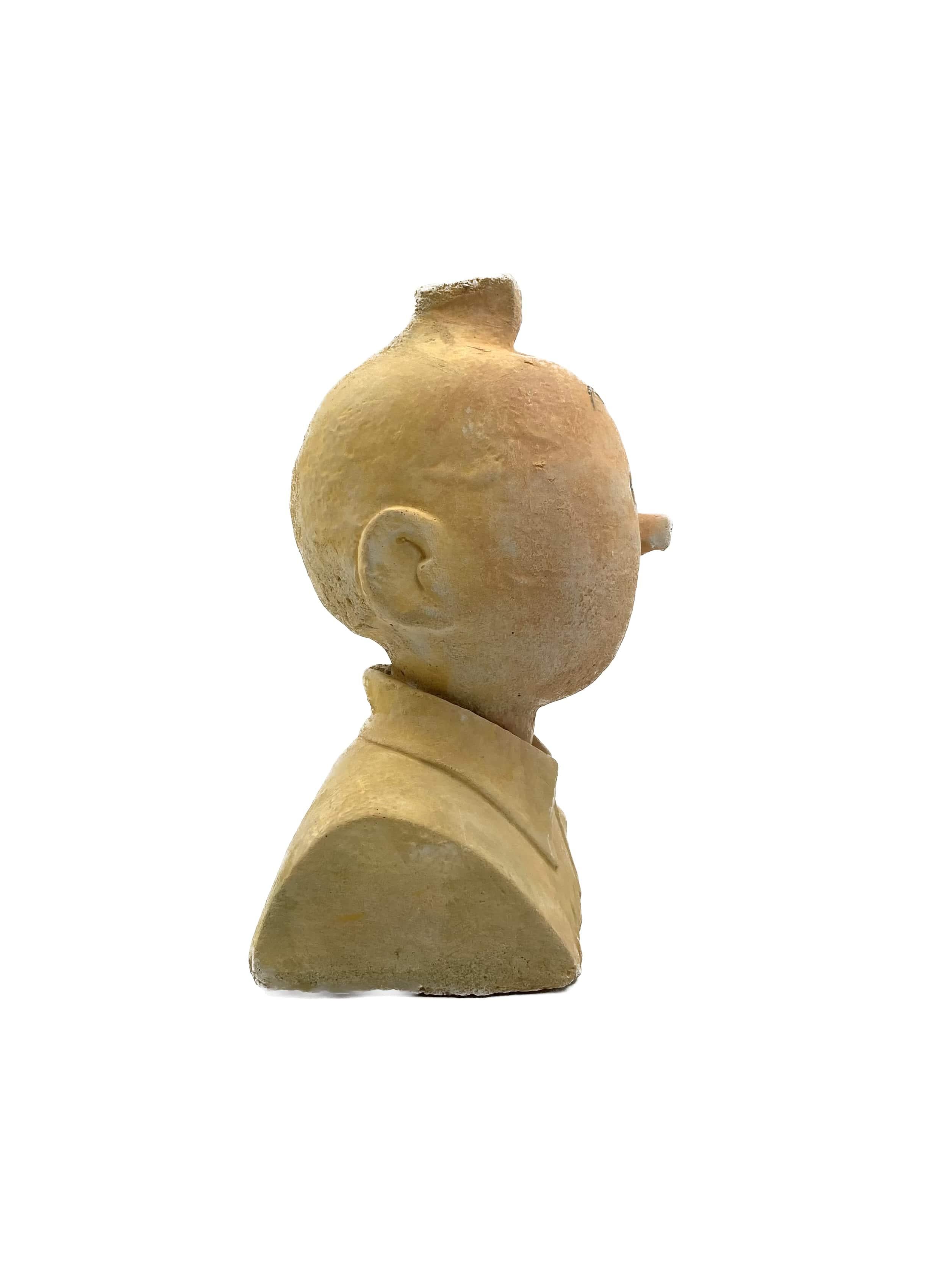 Tintin, sculpture en buste massif en terre cuite, France vers 1960 9