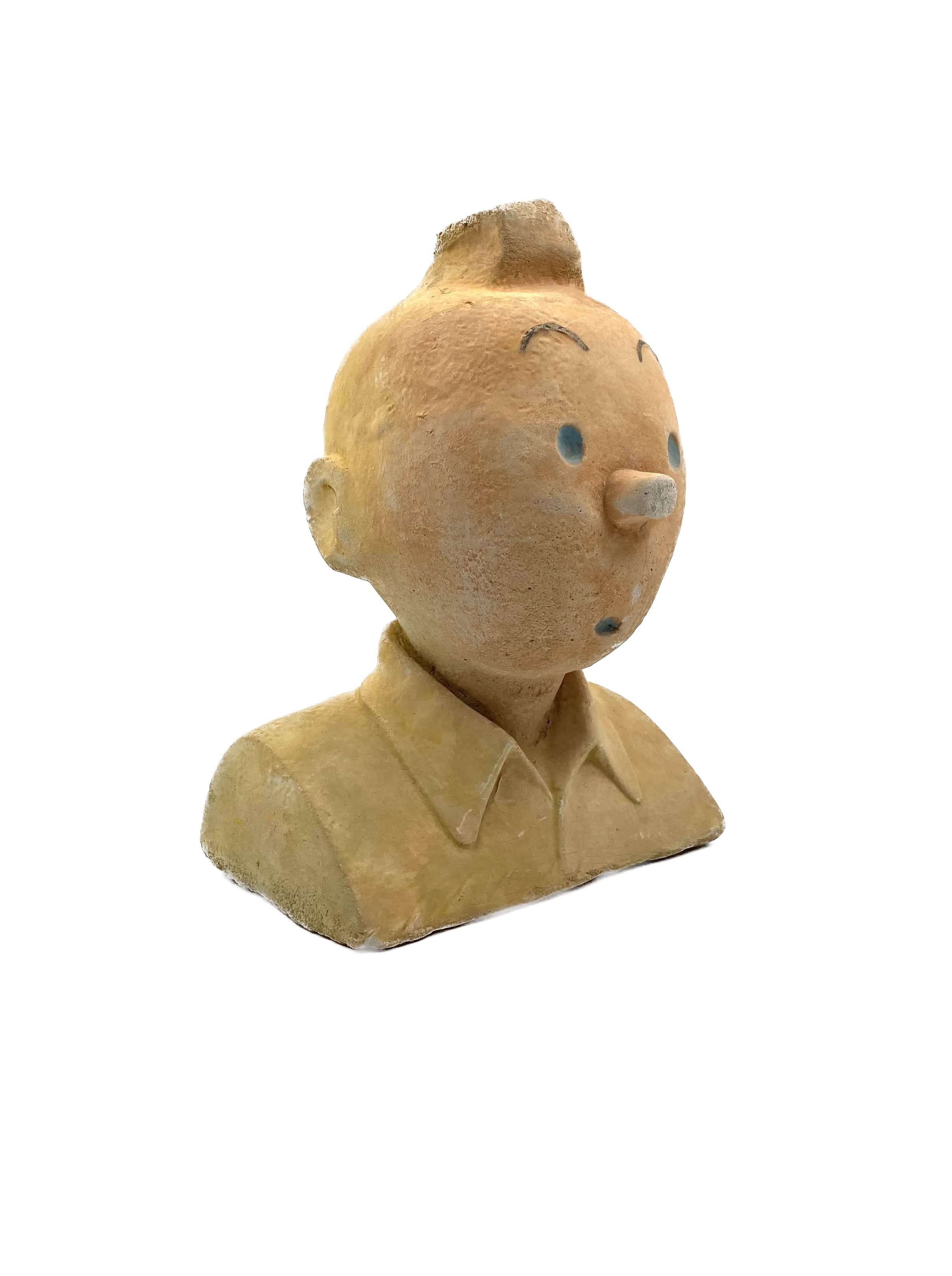 Tintin, sculpture en buste massif en terre cuite, France vers 1960 10