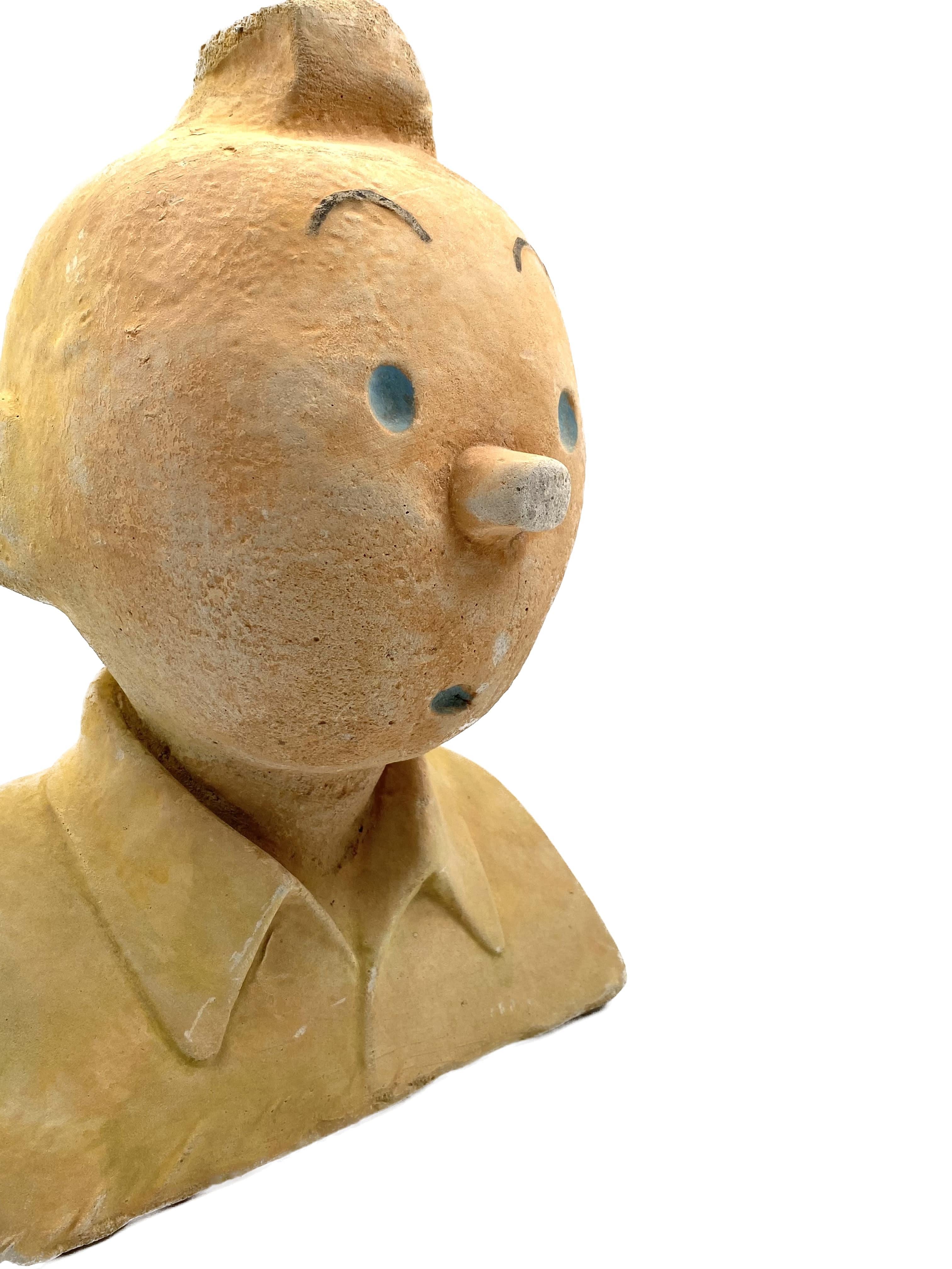 Tintin, sculpture en buste massif en terre cuite, France vers 1960 11
