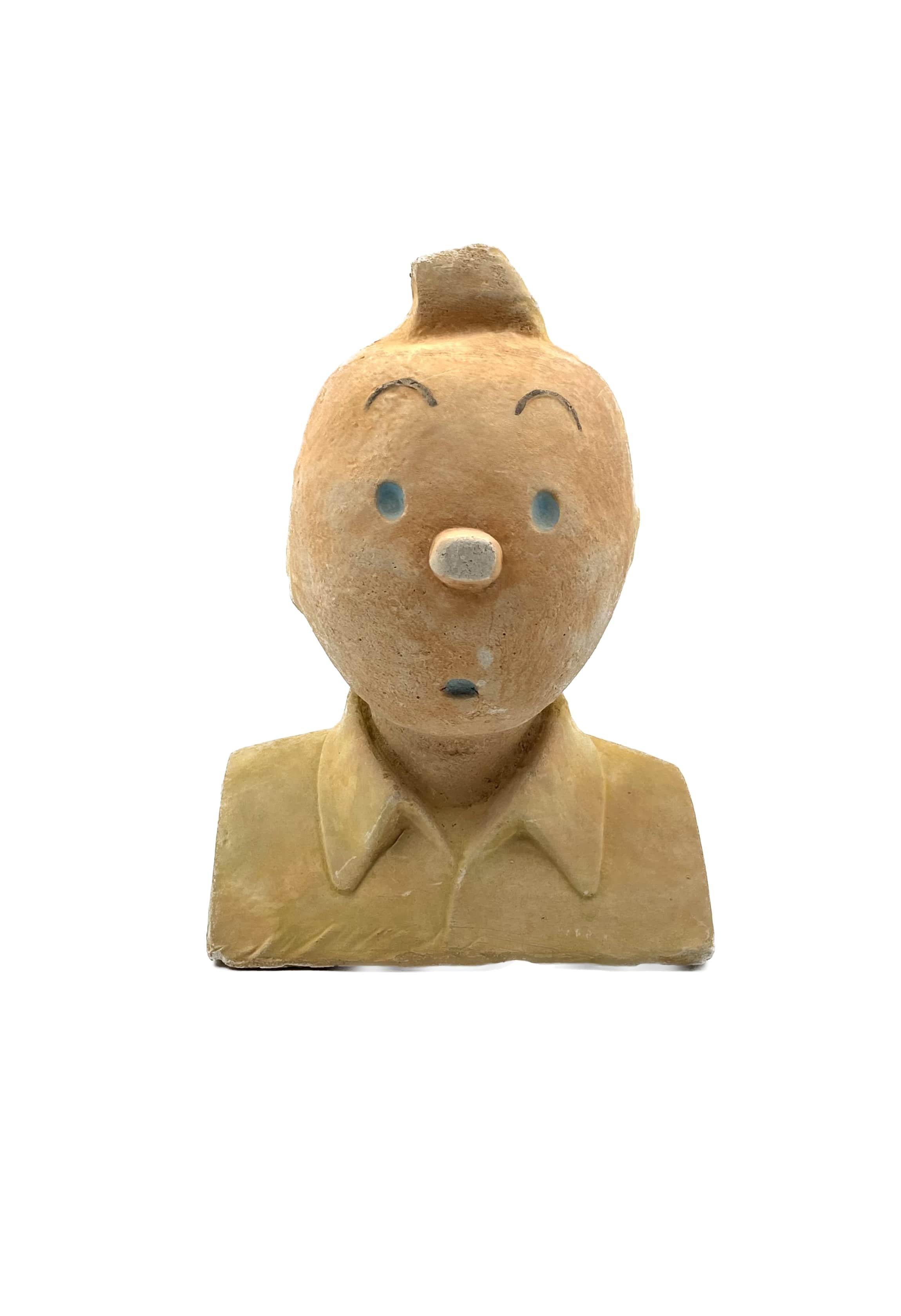 Tintin, sculpture en buste massif en terre cuite, France vers 1960 12