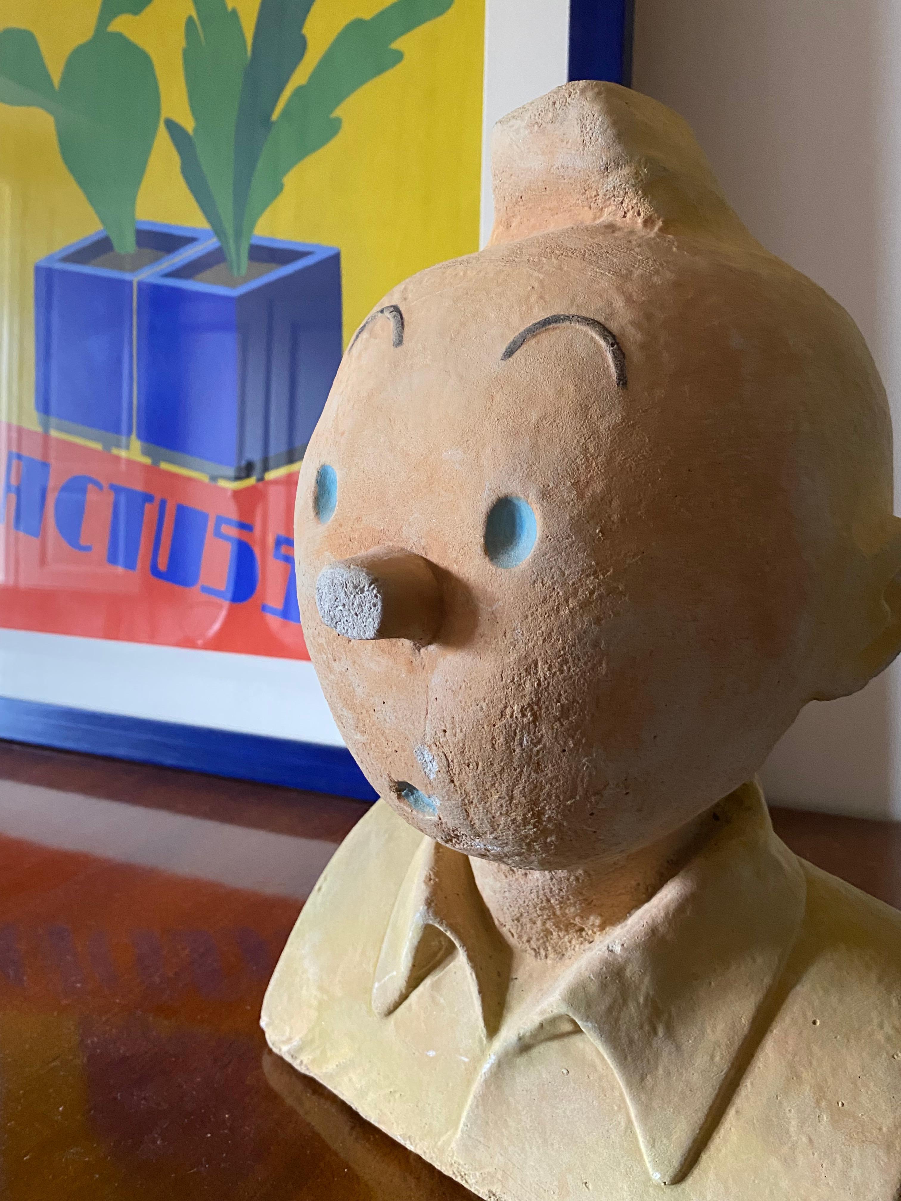 Mid-20th Century Tintin, sculpture en buste massif en terre cuite, France vers 1960