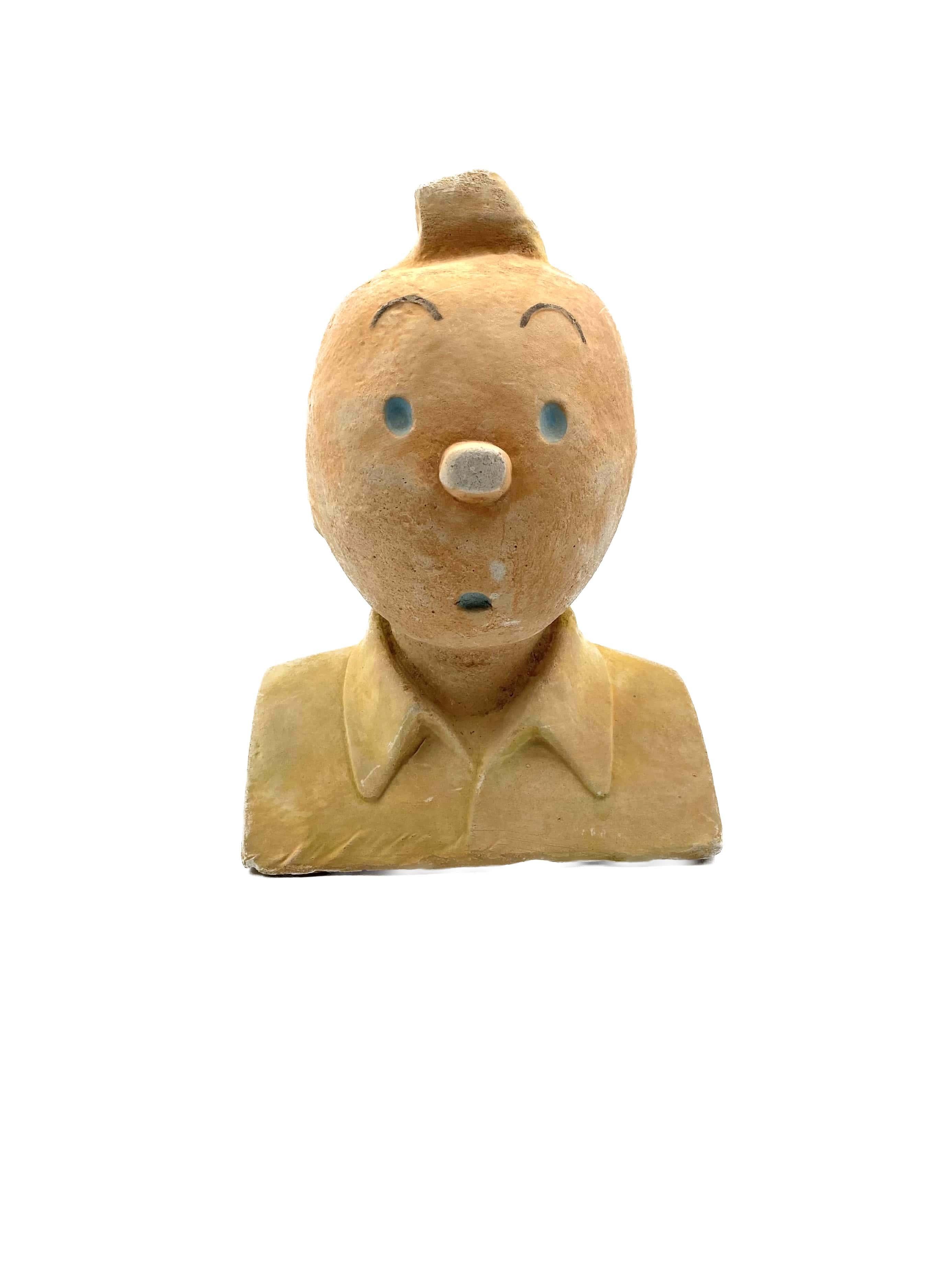 Tintin, sculpture en buste massif en terre cuite, France vers 1960 2