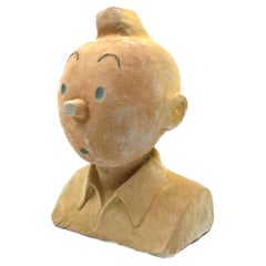Tintin, sculpture en buste massif en terre cuite, France vers 1960