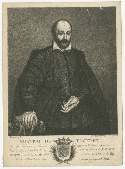 Tintoretto Portrait Engraving after Self Portrait, Antoine de Marcenay, 1755