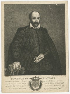 Tintoretto Portrait Engraving after Self Portrait, Antoine de Marcenay, 1755