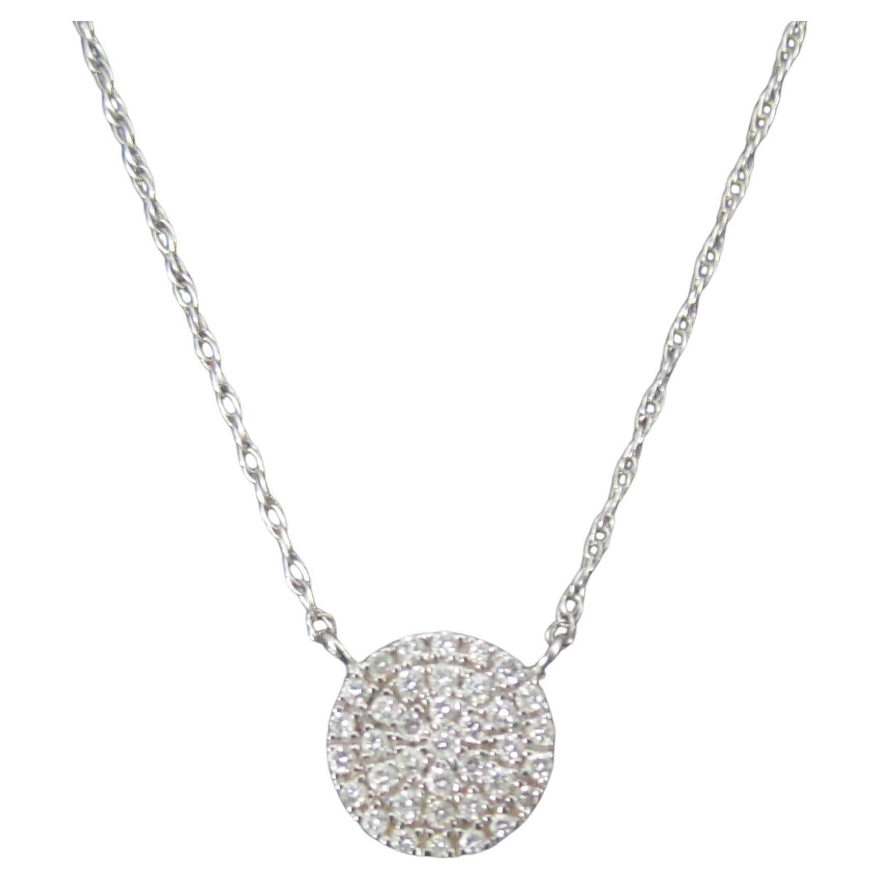 Tiny 14K White Gold Diamond Circle Cluster Necklace
