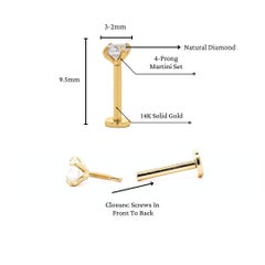 Tiny 2mm Diamond in 14K Gold Flat Back Stud Earrings