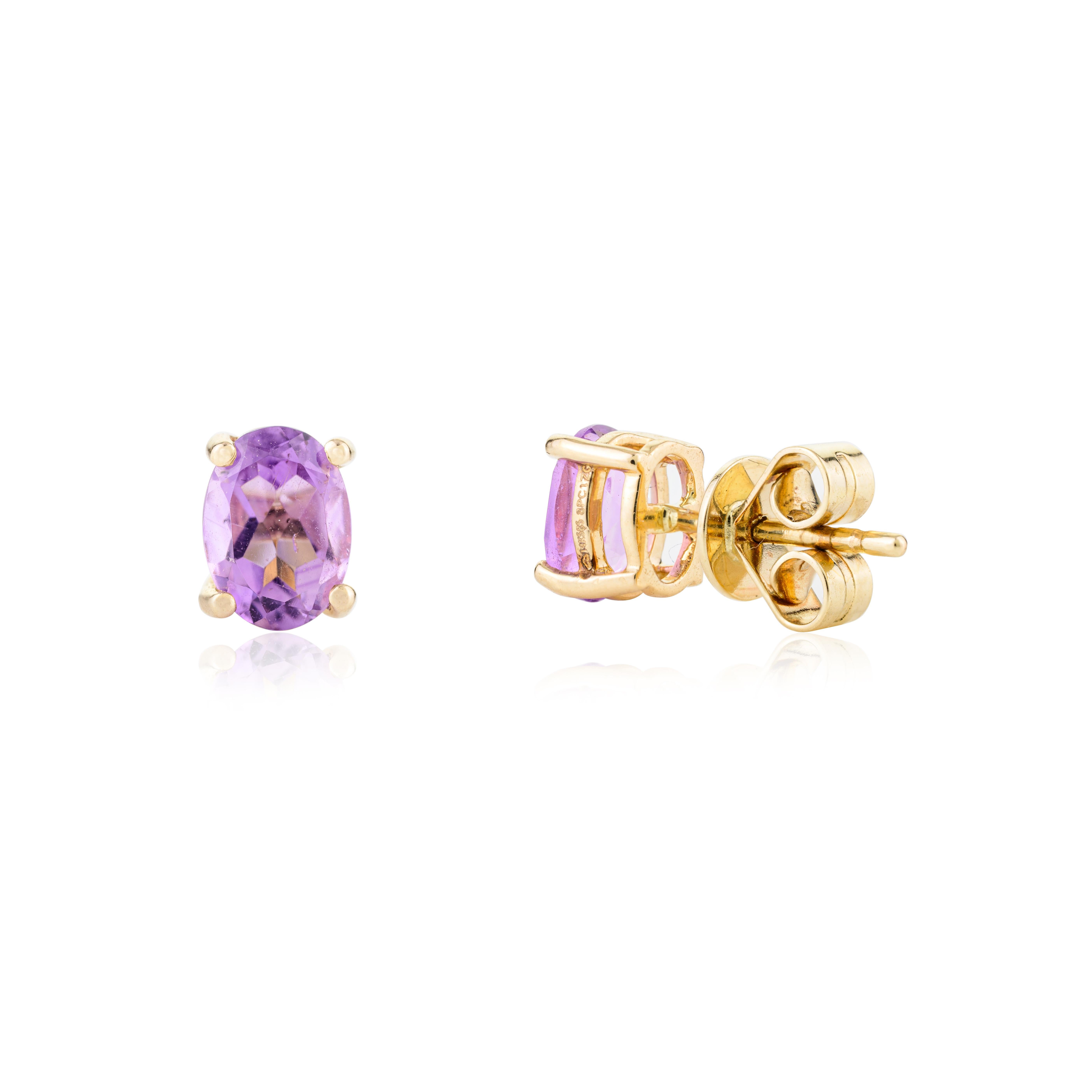 De las mujeres Pendientes de oro amarillo macizo de 14k con solitario de amatista para uso diario en venta