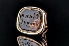 Tiny Antique 9k gold seal fob pendant, Dinna Forget