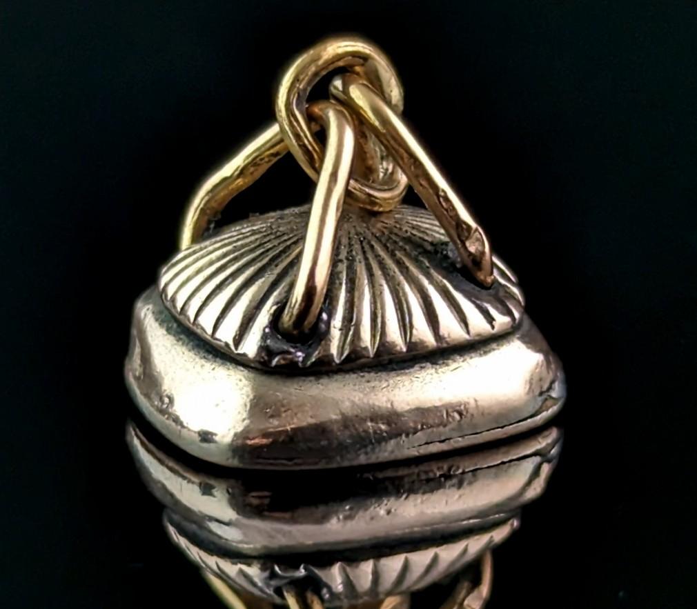 Women's or Men's Tiny Antique 9k gold seal fob pendant, Dinna Forget 