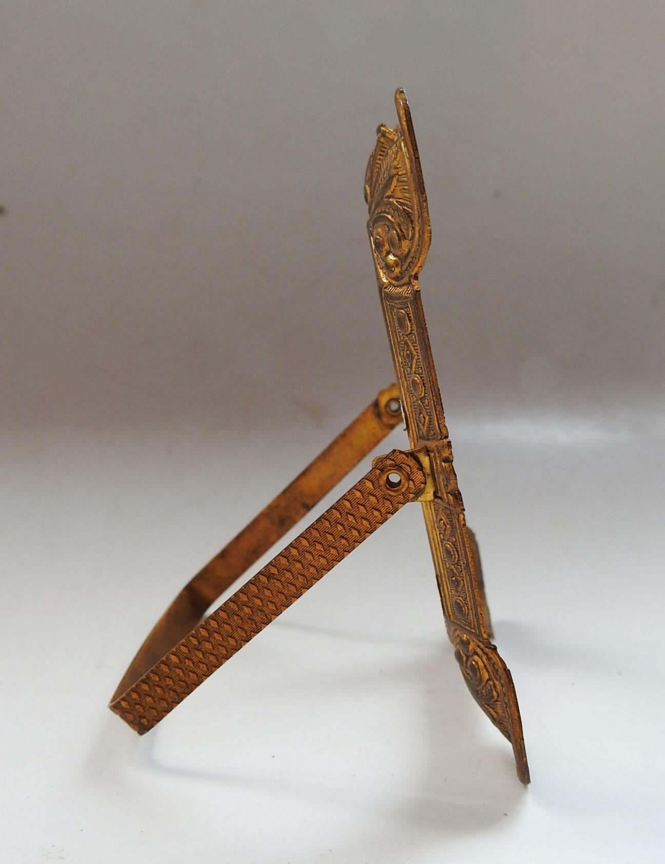 19th Century Tiny Antique Brass Aesthetic Movement Fleur De Lis Picture Frame For Sale