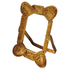 Tiny Antique Brass Aesthetic Movement Fleur De Lis Picture Frame