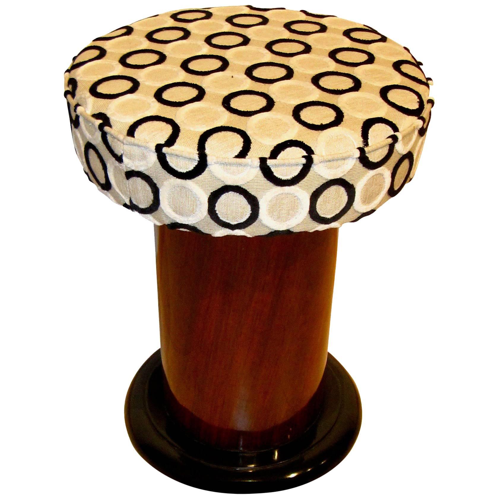 Petite Art Deco Stool / Pouff, Walnut Veneer and Ebonized, France circa 1930