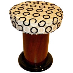 Petite Art Deco Stool / Pouff, Walnut Veneer and Ebonized, France circa 1930