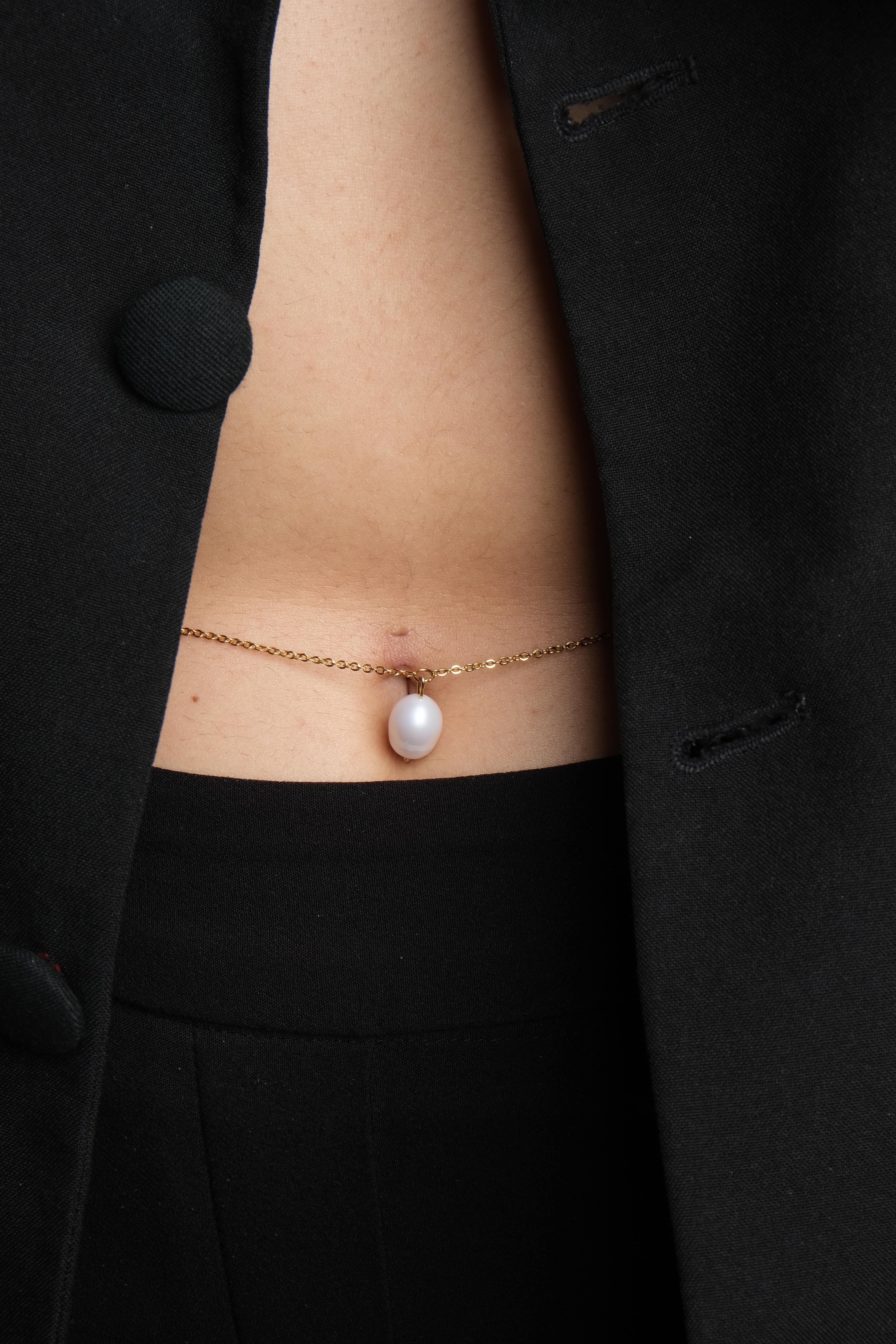 Stainless steel belly chain with freshwater pearl