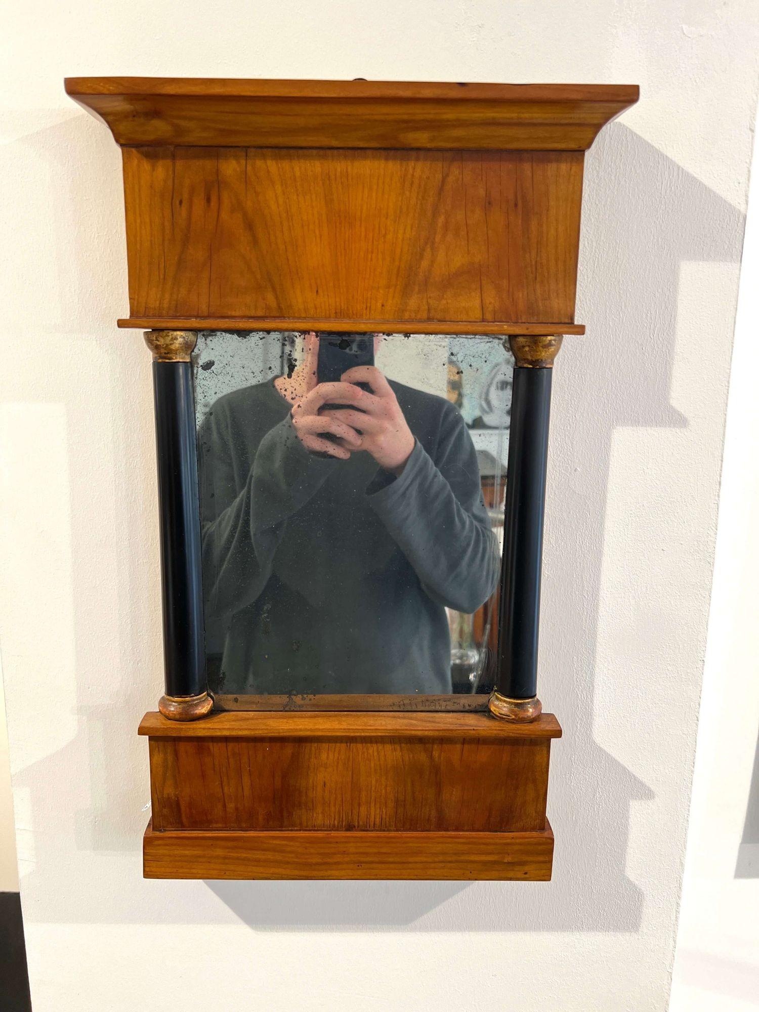 Tiny Biedermeier Wall Mirror, Cherry Veneer, South Germany circa 1820 9