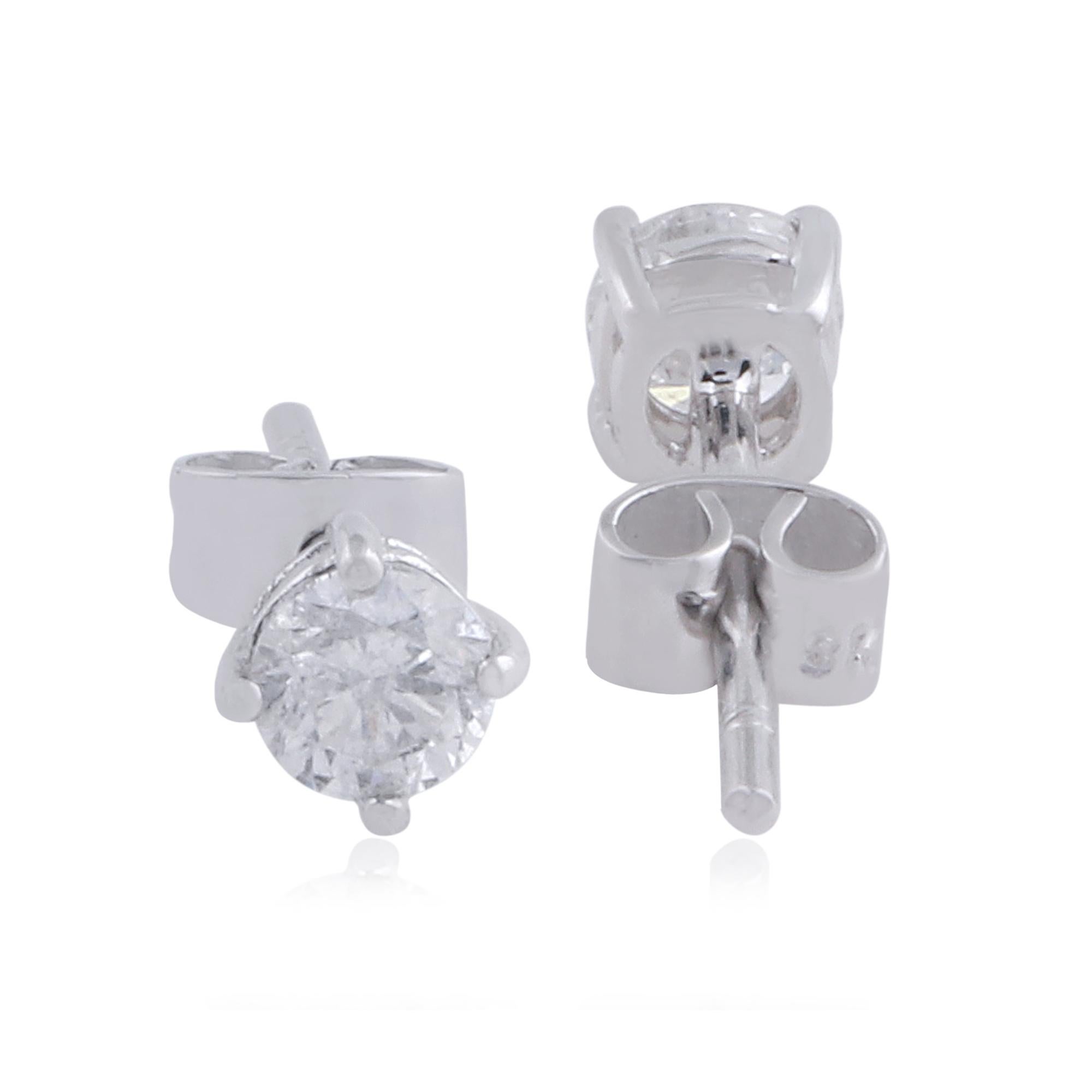 Tiny Brilliant Cut SI H Color Diamond Stud Earrings 18k Solid White Gold Gift In New Condition For Sale In Diera, Dubai