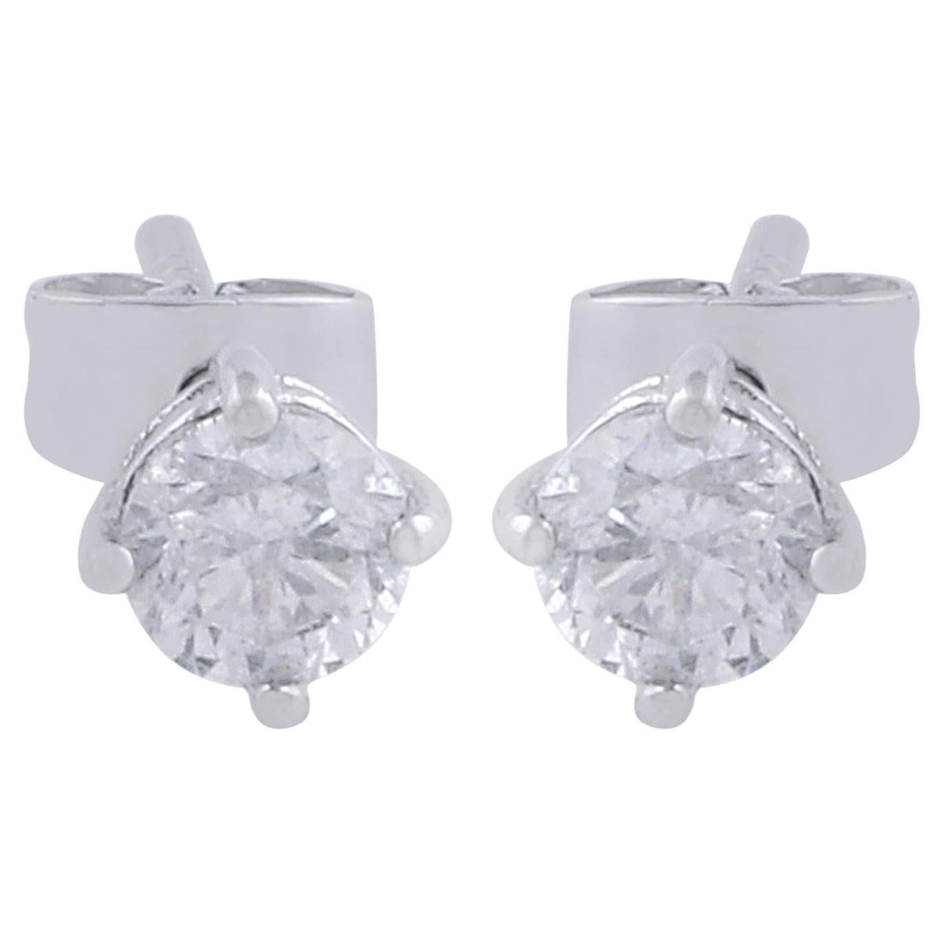 Tiny Brilliant Cut SI H Color Diamond Stud Earrings 18k Solid White Gold Gift