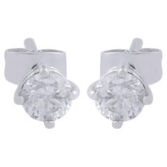 Tiny Brilliant Cut SI H Color Diamond Stud Earrings 18k Solid White Gold Gift