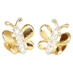 Tiny Schmetterlings-Diamant-Ohrringe für Mädchen (Mädchen/Toddler) aus 18 Karat massivem Gold