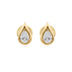 Tiny Certified Pear Cut 0.73 Carat Diamond Stud Earrings 18 Karat Yellow Gold